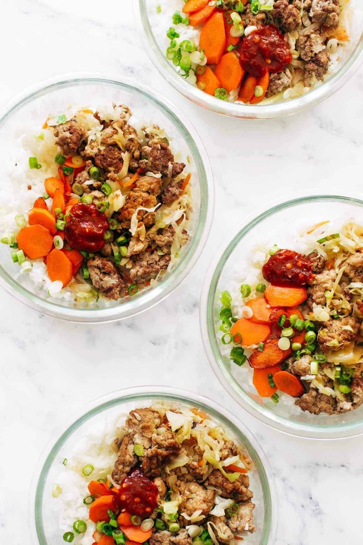 Egg roll in a bowl in containers.